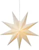 A white, 9-pointed paper star lantern with a perforated pattern, suspended by a white cord against a white background. Podgląd zdjęcia produktu