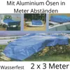 A collage of images showing a blue tarp covering a truck bed, a boat, and a car roof, and a large blue tarp covering wood piles. Produktbild-Vorschau