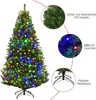 A decorated artificial Christmas tree with LED lights and close-up views of its features. Produktbild-Vorschau