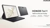 A tablet with a keyboard case is shown, with a rear view of another tablet next to it. Text highlights product features. Produktbild-Vorschau
