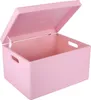 A pink storage box with its lid open, shown against a white background. Produktbild-Vorschau