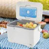 A picnic scene with a cooler box filled with food, fruits, and a cooling element. Podgląd zdjęcia produktu