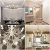 A collage of four interior design scenes, including a dining room, hallway, and kitchen, with a focus on chandeliers and dining settings. Produktbild-Vorschau