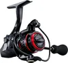 A black and red fishing reel against a white background. Produktbild-Vorschau