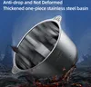 A stainless steel basin is shown with a dramatic background of fire and rock, suggesting durability and heat resistance. Produktbild-Vorschau