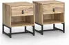 Two identical wooden nightstands with black metal legs are shown against a white background. Produktbild-Vorschau