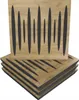 A stack of acoustic wall panels with a wood grain finish and black inserts. Podgląd zdjęcia produktu