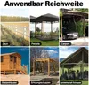 A collage of six different outdoor structures and scenes, including a fence, a pergola, a carport with a car, a wooden house on stilts, a wooden gazebo, and a barn with animals. Náhled obrázku produktu