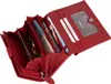 An open red leather wallet filled with euro banknotes and coins, with credit cards visible. Produktbild-Vorschau