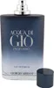 Geöffneter Flakon von Acqua di Giò Profondo mit silbernem Sprühkopf, daneben liegender dunkelblauer Deckel mit Giorgio-Armani-Logo. Voir les images du produit