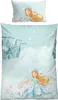 A children's duvet cover and pillowcase set featuring a princess and a unicorn in a fantasy setting with castles in the clouds. Anteprima dell’immagine prodotto