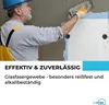 A construction worker is applying plaster to a wall, with a roll of fiberglass mesh visible. Produktbild-Vorschau