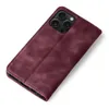 A burgundy flip case for a smartphone is shown from a diagonal top-down view on a white background. Produktbild-Vorschau
