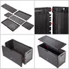 A collage of images showing the assembly and parts of a dark brown plastic garden storage box. Podgląd zdjęcia produktu