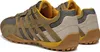 A pair of brown and yellow Geox sneakers shown from a side-rear angle on a white background. Produktbild-Vorschau