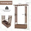 A product image showing a wooden planter with an arbor structure, with dimensions and weight capacity indicated. Produktbild-Vorschau
