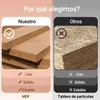 Comparison between 'Our' product (MDF) and 'Others' (particle board), highlighting features like smoothness, solidity, and stability. Voir les images du produit