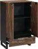 A product shot of a wooden cabinet with its doors open. Voir les images du produit