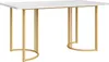 A rectangular dining table with a white marble-look top and gold metal legs, shown against a white background. Voir les images du produit