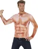 A man wearing a long-sleeved shirt with a printed muscular physique. Produktbild-Vorschau