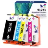 A set of four ink cartridges for a printer, displayed in a holder, with a box of the cartridges in the background. Produktbild-Vorschau