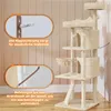 A cat tree is shown with inset images highlighting its stability features. Podgląd zdjęcia produktu