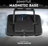 The back of a black LED work light is shown, attached to a magnetic base, with text overlays highlighting its features. Anteprima dell’immagine prodotto
