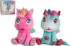 Two plush baby unicorn toys are sitting on a white background, with a box of the product in the upper left corner. Podgląd zdjęcia produktu