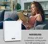 A woman and her dog relaxing on a couch with a small white appliance. Podgląd zdjęcia produktu