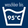 A graphic showing a washing machine symbol with text indicating washability at a certain temperature. Produktbild-Vorschau
