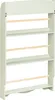 A light green wooden bookshelf with three shelves and wooden dowels. Náhled obrázku produktu
