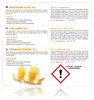 A document with product information and safety warnings for citric acid in multiple languages, accompanied by an image of lemon peel. Produktbild-Vorschau