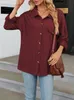 ASKSA Damen Bluse Langarm Musselin Einfarbig Revers Produktbild-Vorschau 3