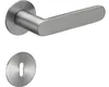 A stainless steel door handle set with a round escutcheon plate. Produktbild-Vorschau