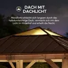 Close-up of a gazebo roof at night, with text overlay describing its features. Produktbild-Vorschau