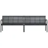 A black metal park bench with two sections, shown from the front against a white background. Produktbild-Vorschau