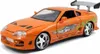 A toy model of an orange Toyota Supra sports car with a large rear spoiler and custom decals. Anteprima dell’immagine prodotto