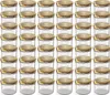 A grid of empty glass jars with gold lids. Voir les images du produit