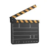 A black clapperboard with yellow and black stripes on the stick, isolated on a white background. Náhled obrázku produktu