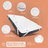 A mattress topper is shown with various features highlighted by callout circles and text. Produktbild-Vorschau