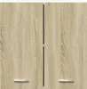 A close-up view of two cabinet doors with a wood grain texture and silver handles. Produktbild-Vorschau