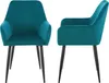 Two teal velvet chairs with black legs are shown against a white background.