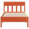 A front view of a wooden bed frame with a slatted base, presented on a white background. Produktbild-Vorschau