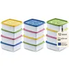 Three stacks of food storage containers with colorful lids. Produktbild-Vorschau