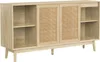 A light wood sideboard with rattan doors and shelves, shown from a slight angle against a white background. Anteprima dell’immagine prodotto
