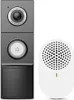 A video doorbell and its chime are displayed side-by-side against a white background. Produktbild-Vorschau