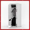 A white corner wardrobe with its doors open, showing clothes and accessories inside. Produktbild-Vorschau