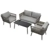 A four-piece outdoor furniture set including a loveseat, two armchairs, and a coffee table, arranged on a white background. Podgląd zdjęcia produktu