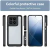Multiple views of a clear protective phone case with a black bumper, showcasing its design and features. Produktbild-Vorschau