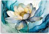Toile Fleur Aquarelle Abstrait 100x70 Feeby Bleu image pour Voir les images du produit 3